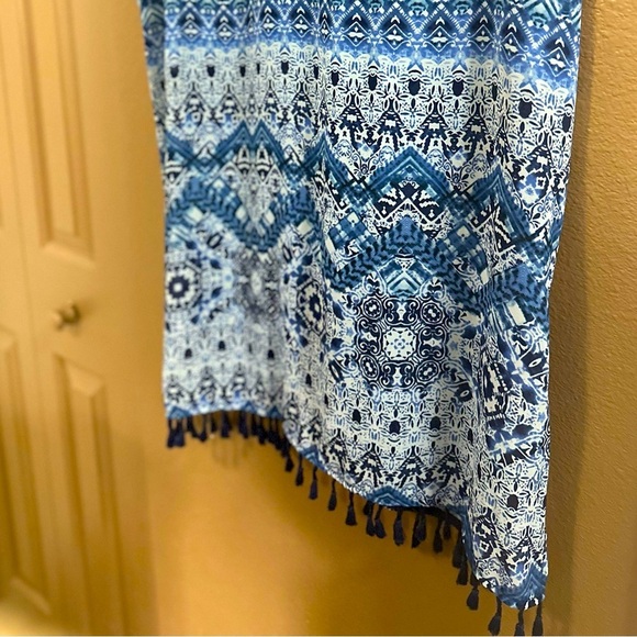 Cover2Cover Women’s Tassle Trim Poncho Patterned Sheer Swim Knee Length Cover-up - Picture 6 of 9